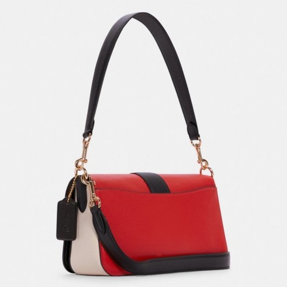 COACH Georgie Shoulder Bag In Colorblock Color: Gold/Bright Poppy Multi - Picture 3 of 4